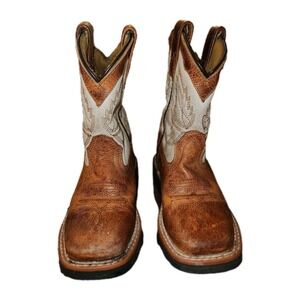 Dan Post Lil' Koufax Tan/White Leather Western Boots - Youth/Kids 10.5 - DPC2922